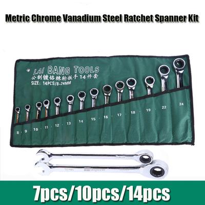 Metryczna grzechotka ze stali chromowo-wanadowej zestaw kluczy z grzechotką z giętką głowicą klucze kombinowane zestaw kluczy z płócienną torbą
