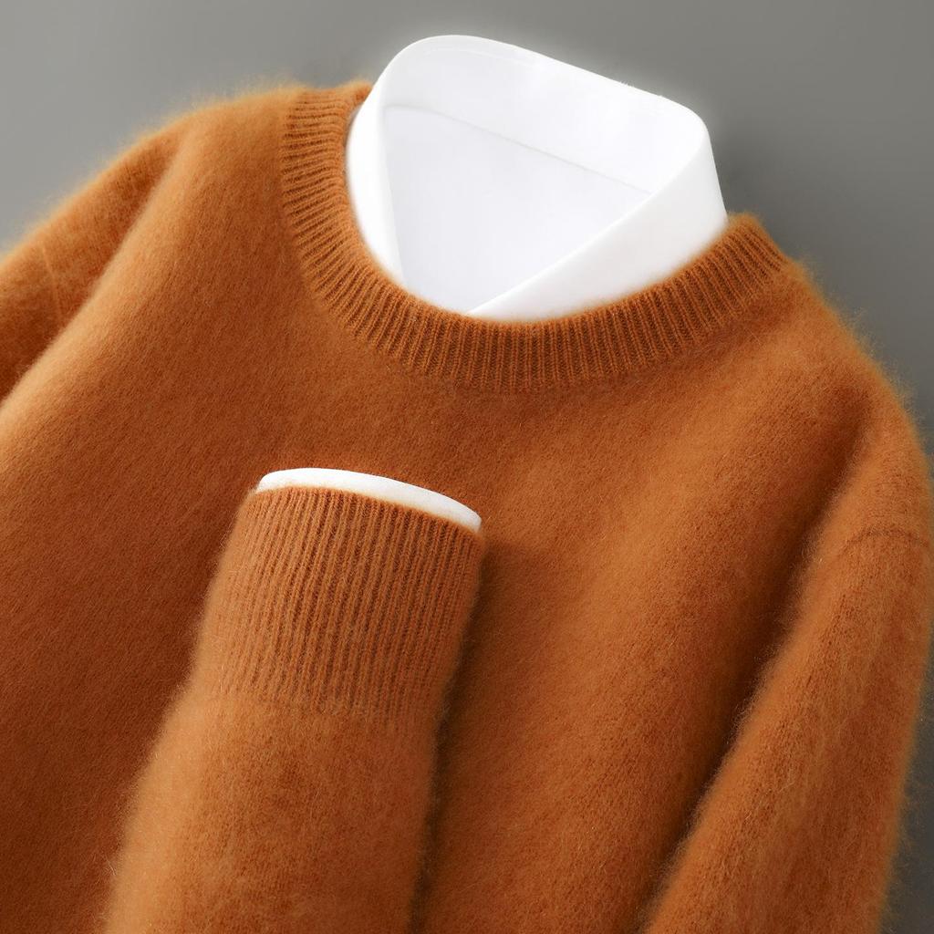 Men's Pure Wool Half-High Collar Thick Business Pullover Sweater - Loose Knit Base Layer