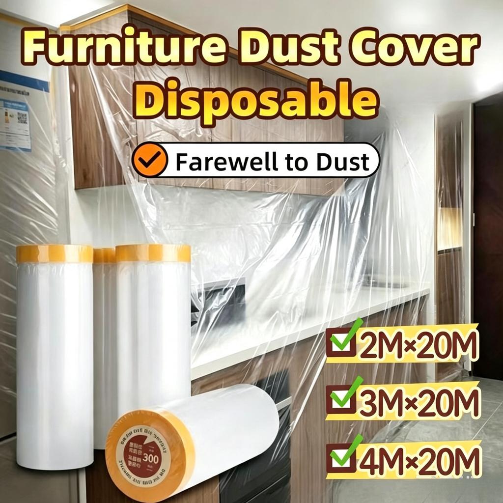 20M Multi-Purpose Masking Film With Tape Furniture Dust Cover Protective Film Dustproof Sheet