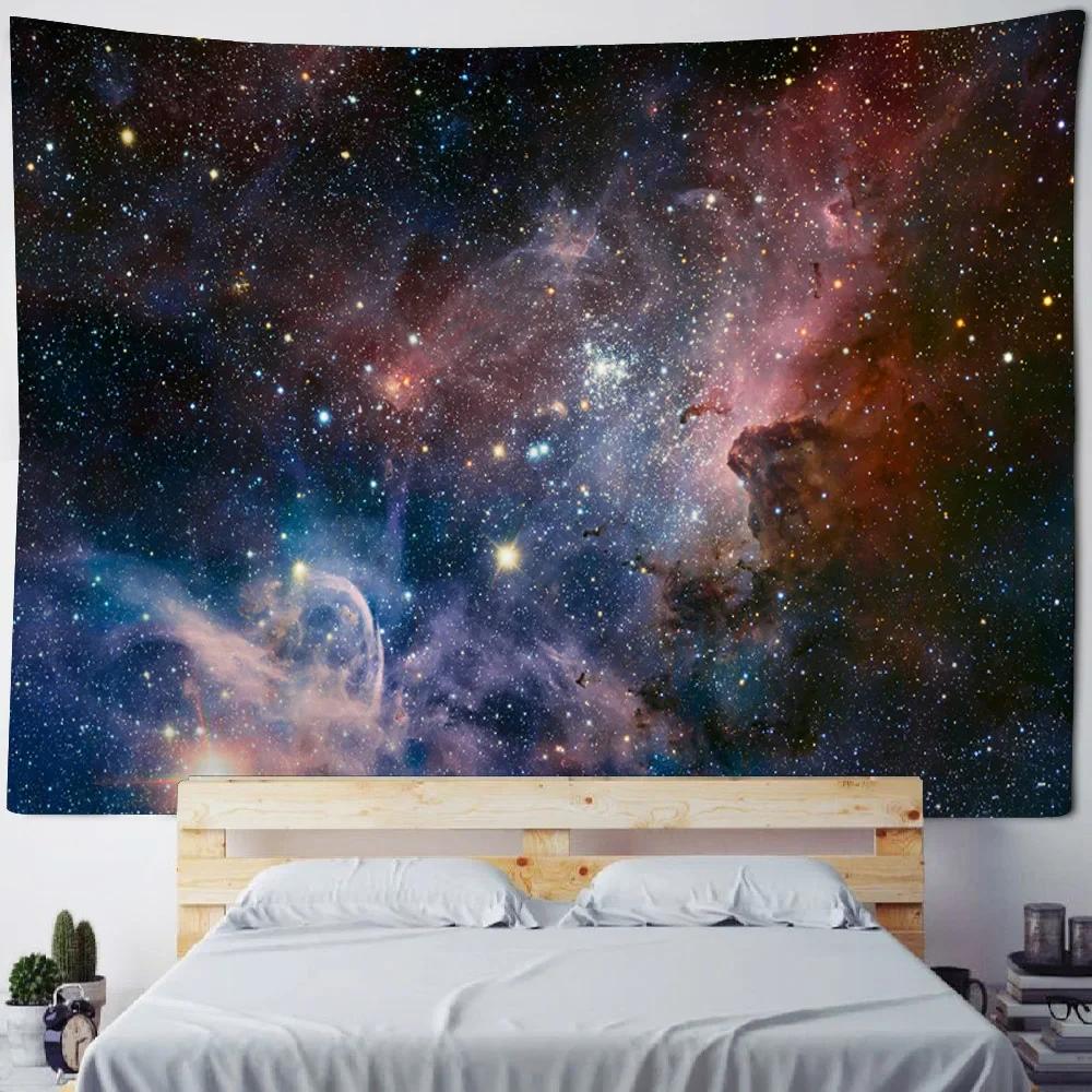 Starry Sky Wall Tapestry Home Ceiling Decoration Bohemian Style Space Planet Fabric Background Poster Bed Sheet Beach Mat