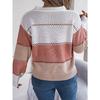 GMXIA Autumn and Winter Casual Button V-neck Cut-out Color Lantern Sleeve Pullover Sweater for Women
