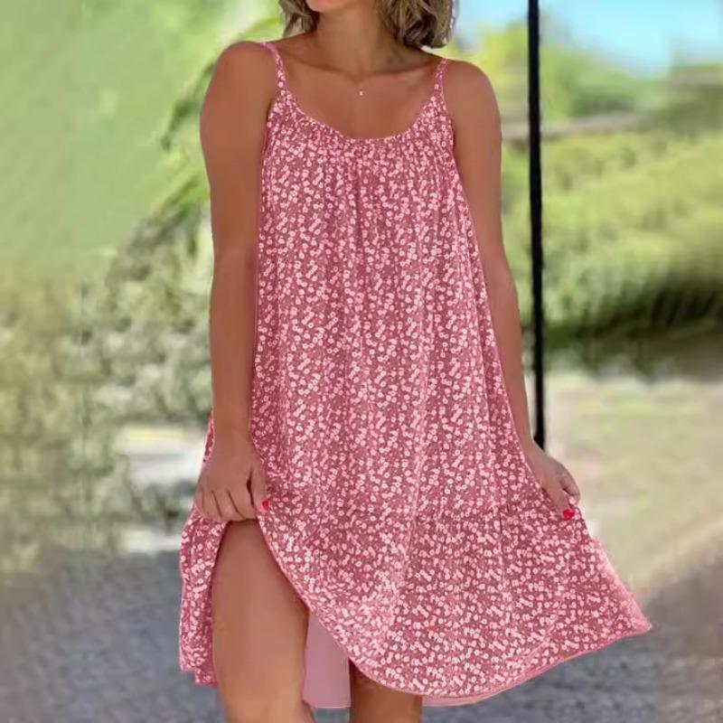 

Летнее платье без рукавов с цветочным принтом, сексуальное элегантное, женское, модное, с оборками, винтажное, повседневное, большого размера, женское, А-силуэт, свободное, женское, платье-слинг 26133 3XL светло-розовый