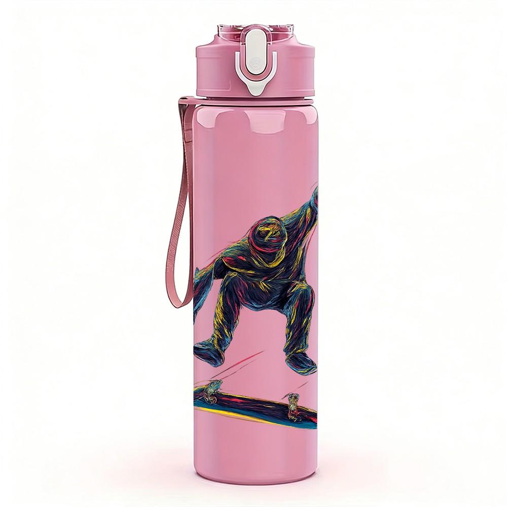 1PC Skateboard Boy Trick Action Print 750ml Color Plastic Sports Water Bottle Leakproof Flip Straw Lid Suitable for Sports Office Home Use