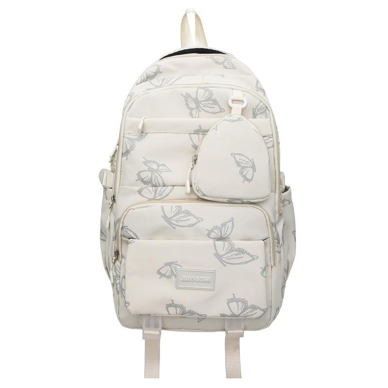 Butterfly Print Backpack Student Schoolbag Women's Large Capacity Travel Lightweight Backpack with Coin Purse