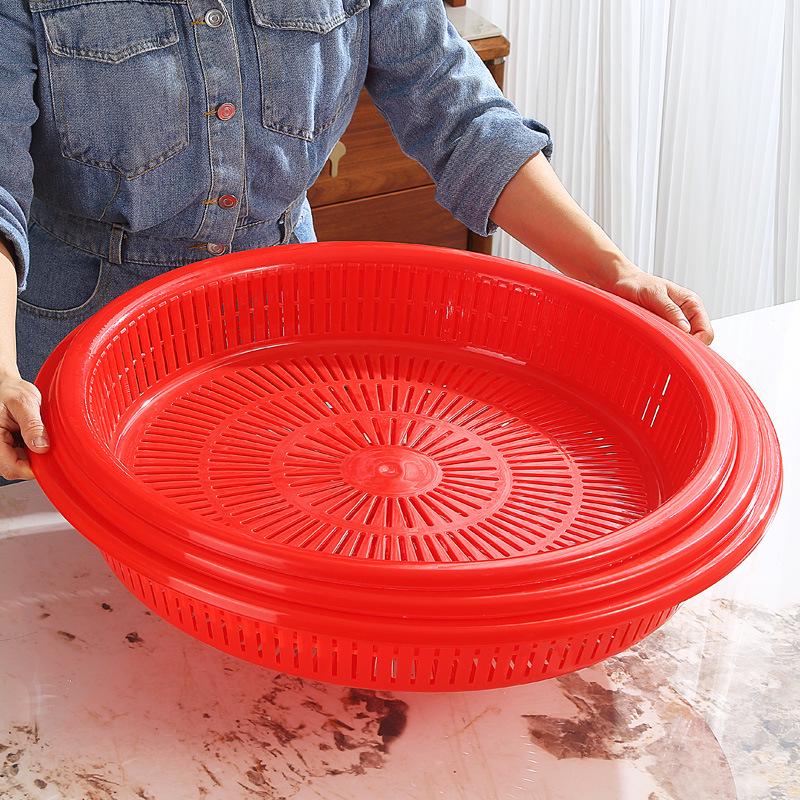 Festive Red Round Plastic Drying Sieve for Household Use