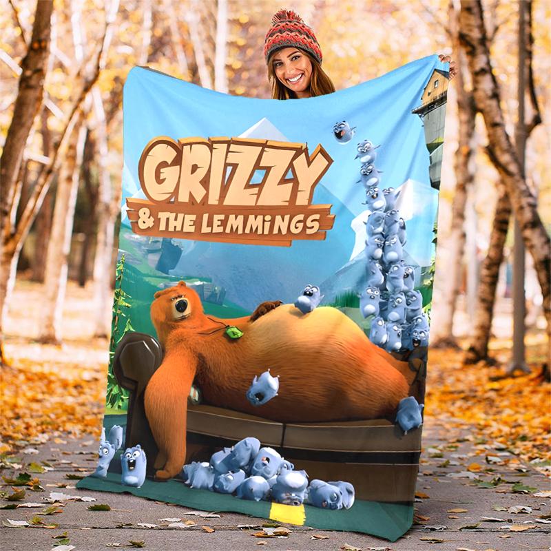 Grizzly & Lemminge Flanelldecke Weich Warm Ganzjahresdecke, Design für Camping, Autoreisen, Wandern Sofa, Bett, Büro Perfektes Geschenk für Partys