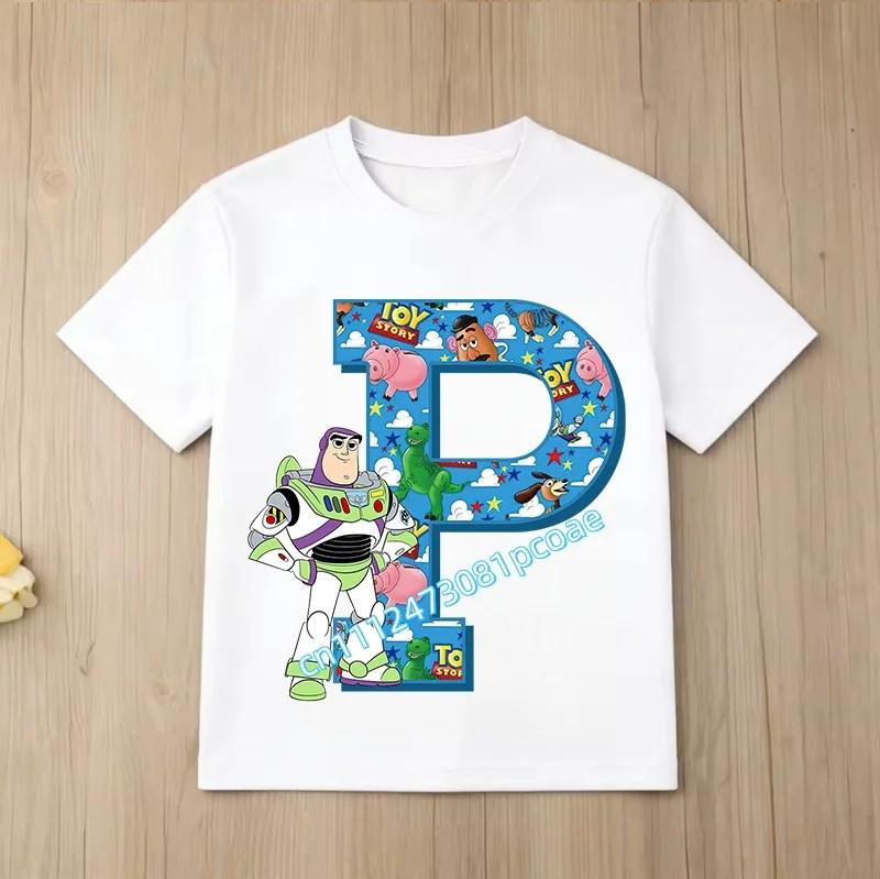 New Toy Story Alphabet A-Z Children's Pure Cotton Short-Sleeved Cartoon Printed Boys' Sportswear Casual Shirt Summer T-Shirt