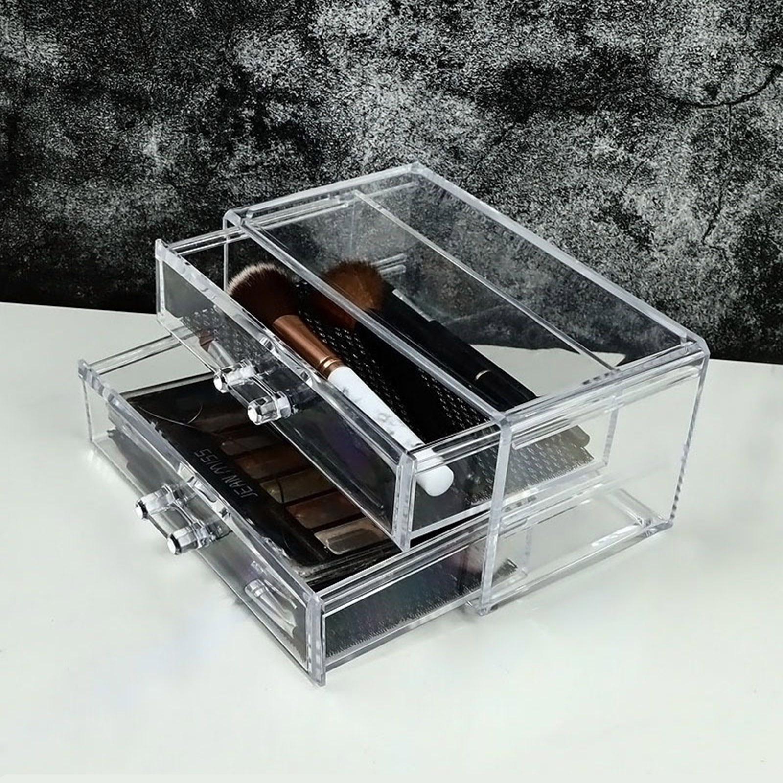Boîte de rangement transparente en acrylique à 2 tiroirs pour maquillage, bureau, bijoux et organisateur cosmétique transparent, boîte d'exposition de rangement pour coiffeuse, Make transparent
