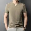 Korean Men's Casual and Fashionable Small V-neck Solid Color Short Sleeved T-shirt Comfortable Summer Versatile Top