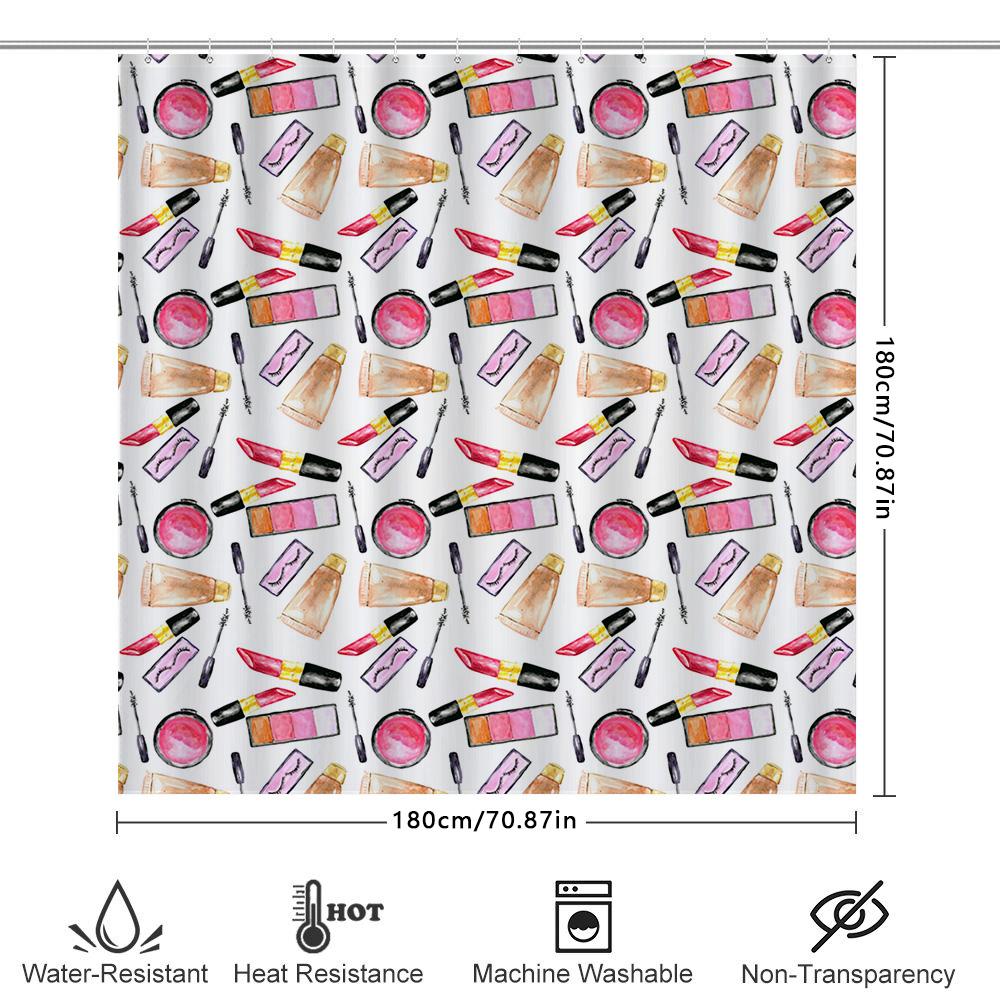 Watercolor Pink Lipstick Makeup Pattern Shower Curtain For Bathroom Decor Waterproof Fabric Print Bath Mat Decoration In Kitchen