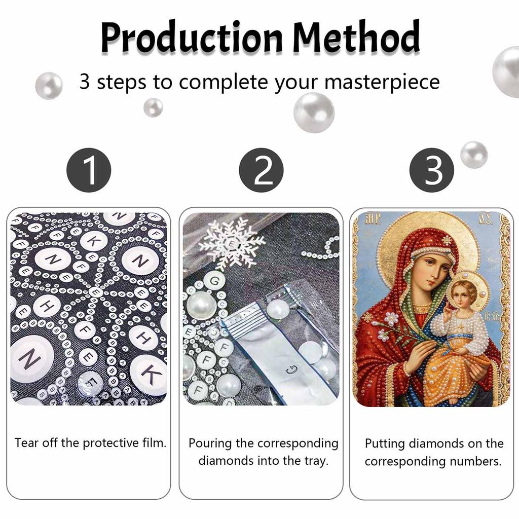 DIY 3D Pearl Diamond Painting Art Set Religious Madonna and Family Home Decor Art Set Wall Art