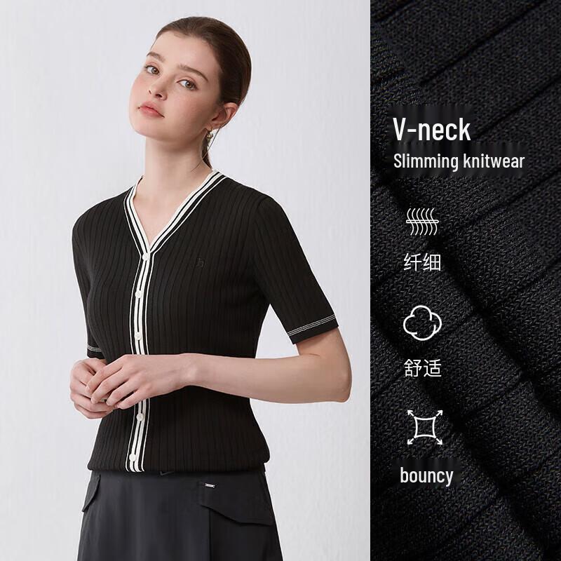 HAZZYS Women's V-Neck Slim Fit Short Sleeve Knit Cardigan