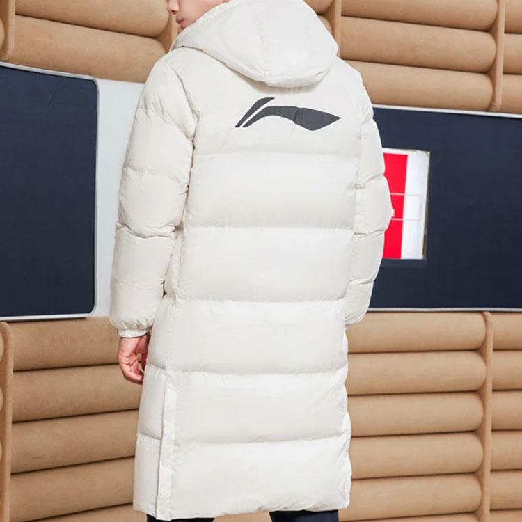 Li-Ning Veste chaude à capuche mi-longue à imprimé logo série entraînement pour homme Vêtements d'extérieur Blanc AYMR149-4