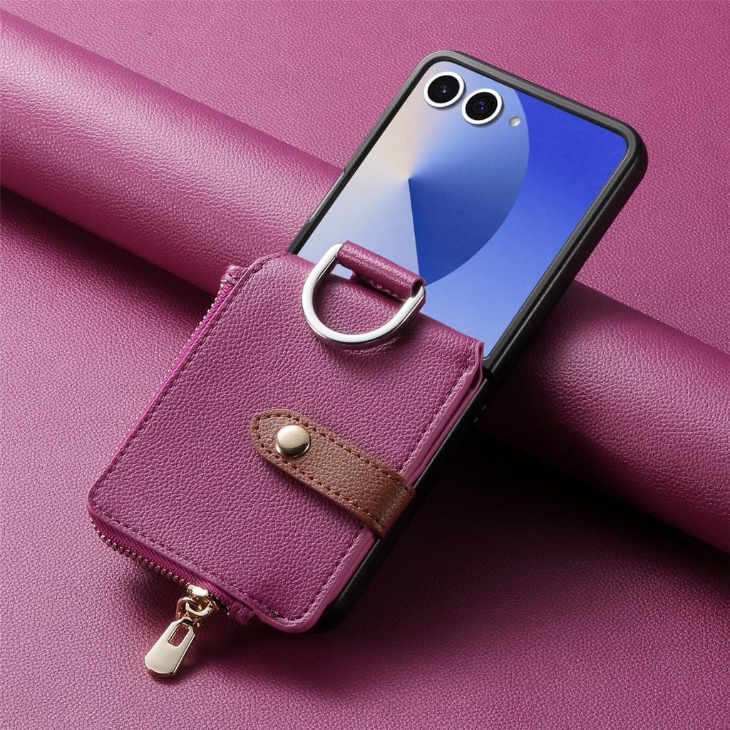 Custodia Portacarte di Lusso per Telefono per Samsung Galaxy Z Flip 8 7 6 5 4 3 5G Flip8 Flip7FE Portafoglio Portamonete ad Anello in Pelle PU Cover Rigida
