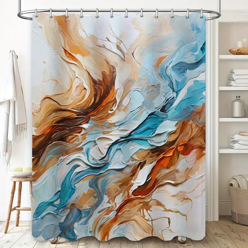 Nowoczesna Zasłona Prysznicowa Wodoodporna Tkanina Dekoracja Łazienki z Niebieskim, Brązowym, Białym Kolorowym Wzorem Rozmiar 72x84 cale