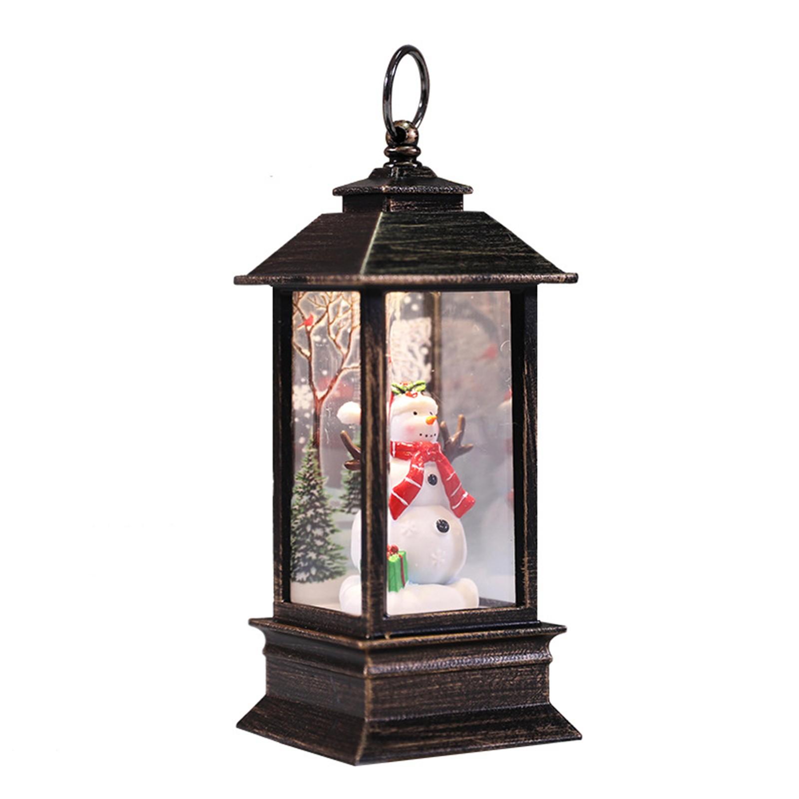 

Christmas Lantern Decoration with Santa Claus Figurine Snow Globe Effect Indoor Outdoor Holiday Ornament with Hanging Hook and LED Light