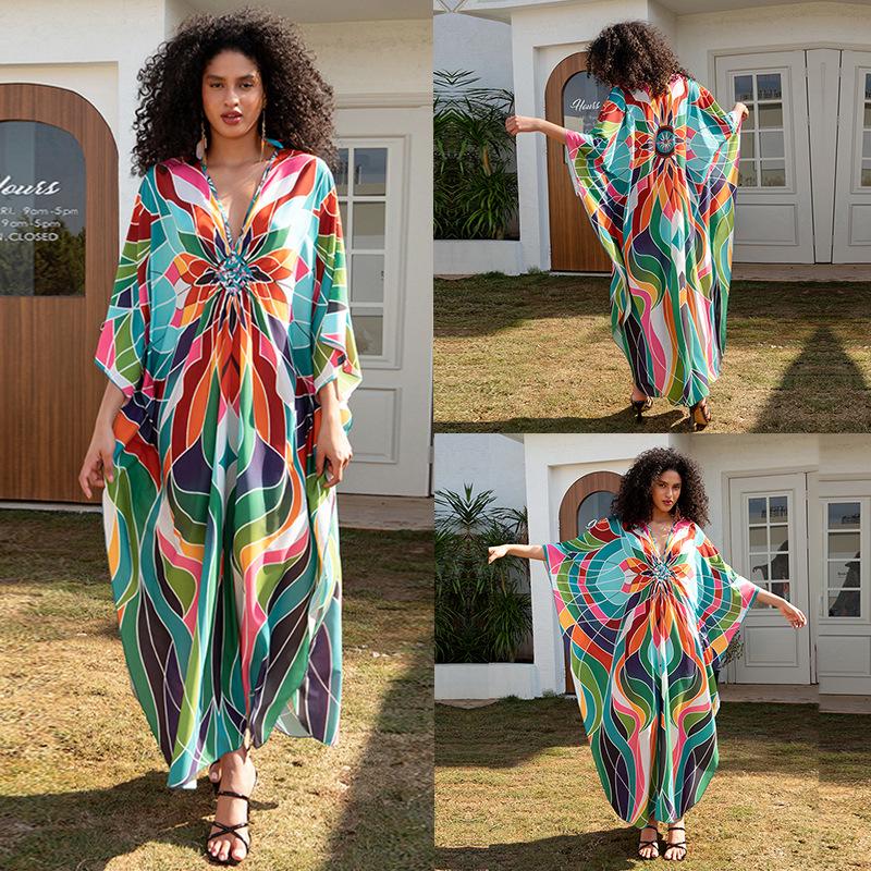 European & American Plus Size Printed Beach Cover-up Dress