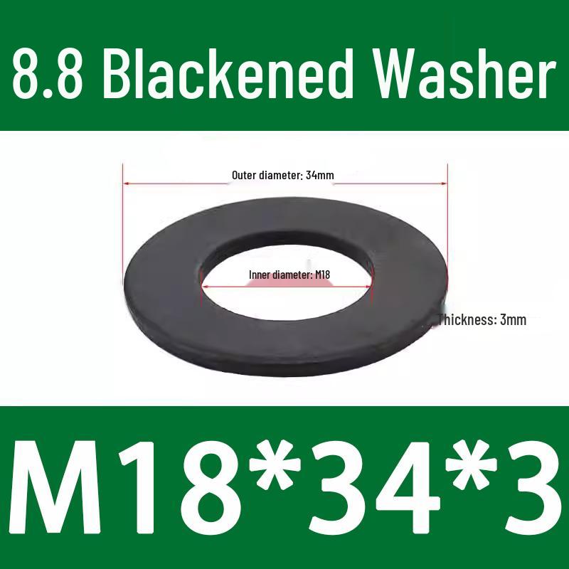 8.8 High-Strength Blackened Metal Flat Washer Spacer, Galvanized and Thickened, Sizes: M3-M12.