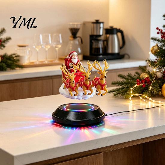 Seasonal Desktop Decoration Floating Santa Sleigh, Magnetic Levitation Santa's Flying Sleigh Ornament, Christmas Holiday Centerpiece for Home Display