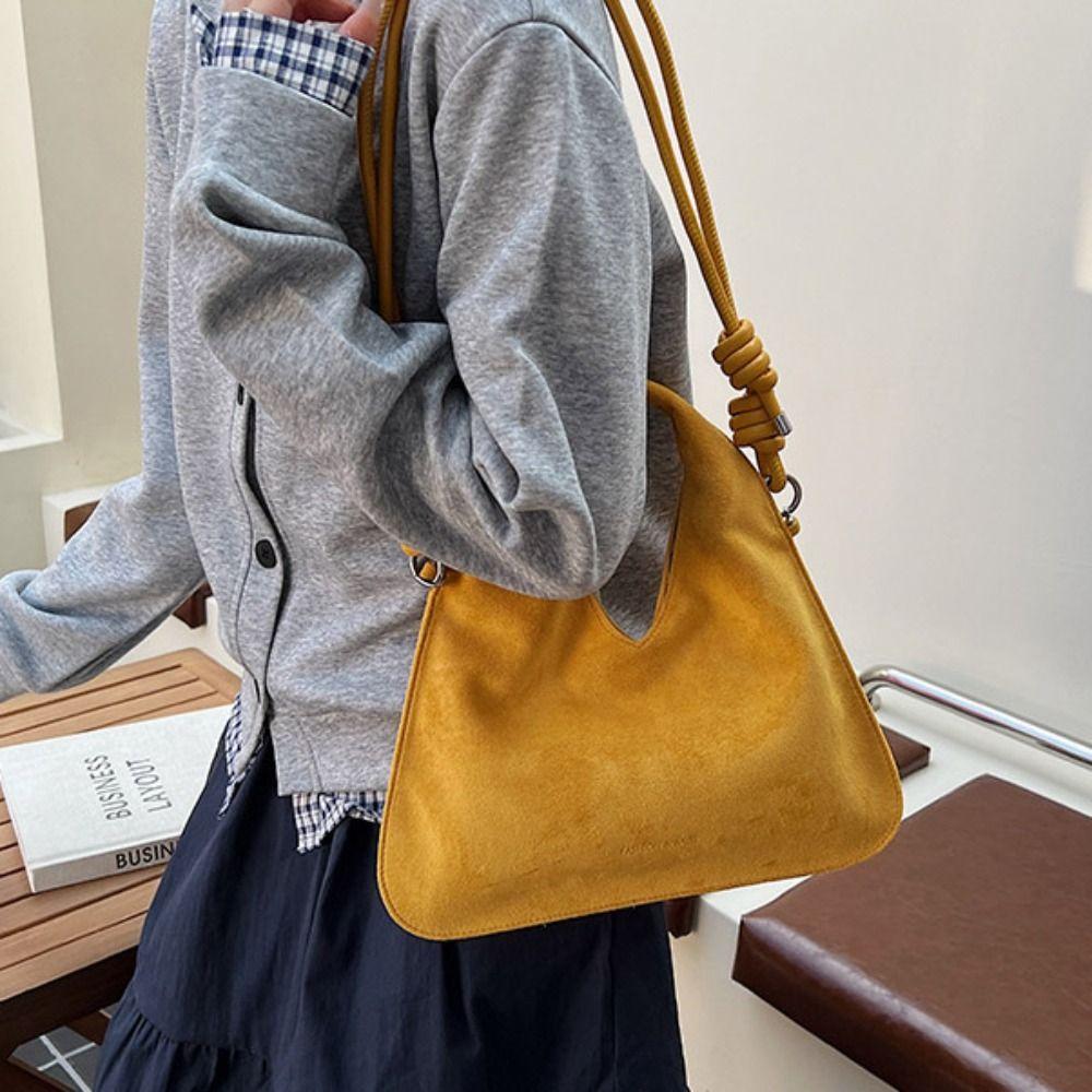 Large Capacity Suede Triangular Hand Bag Shoulder Bag Solid Color Tote Bag  Holiday