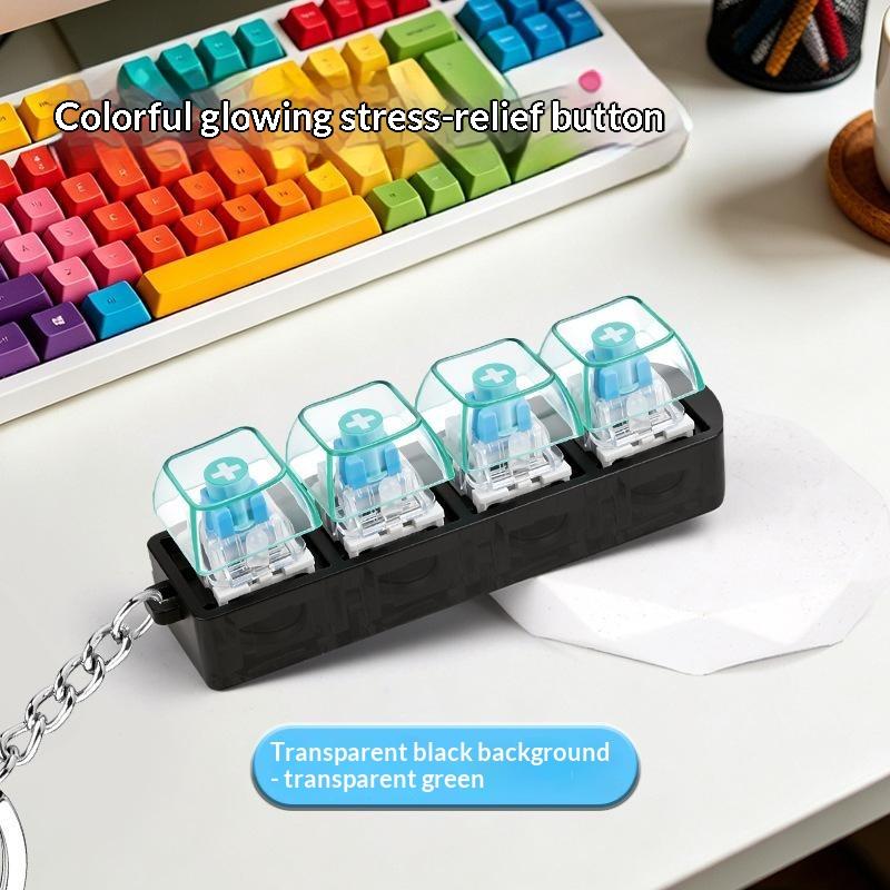 4 Tasten LED Tastatur Schlüsselanhänger Transparent Knackiges Klickendes Tippgefühl Aufleuchtende Tastenkappe Fidget Verschleißfest Mit LED-Licht