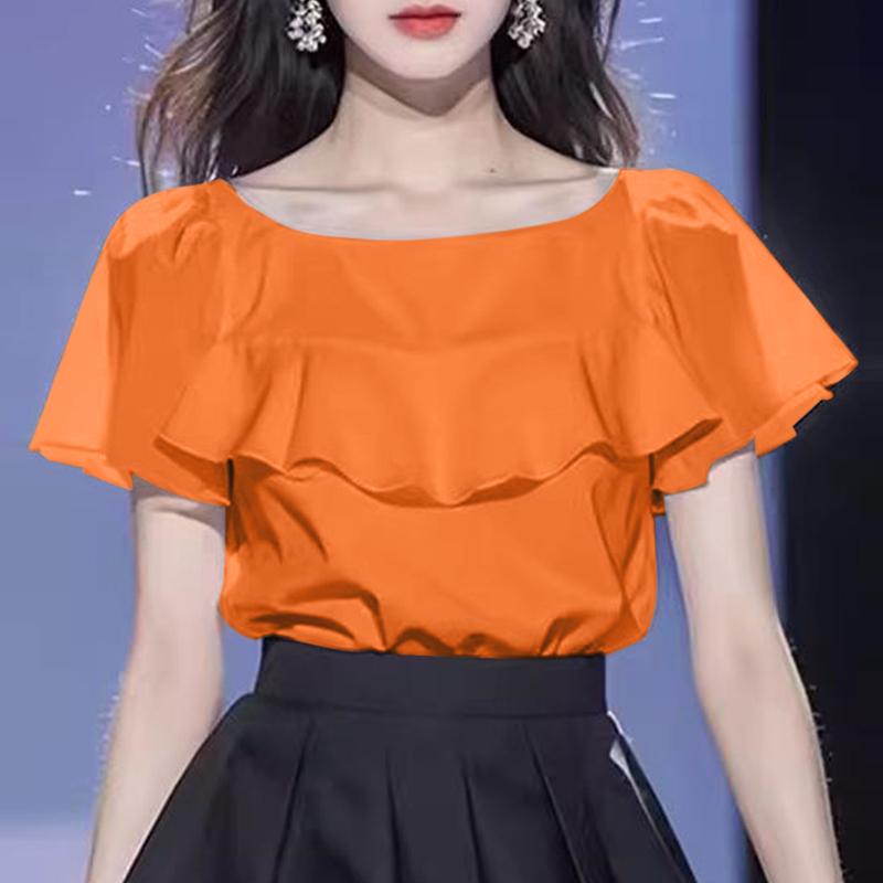 

ZANZEA Женская повседневная блузка с оборками и круглым вырезом, свободная, с коротким рукавом 3XL