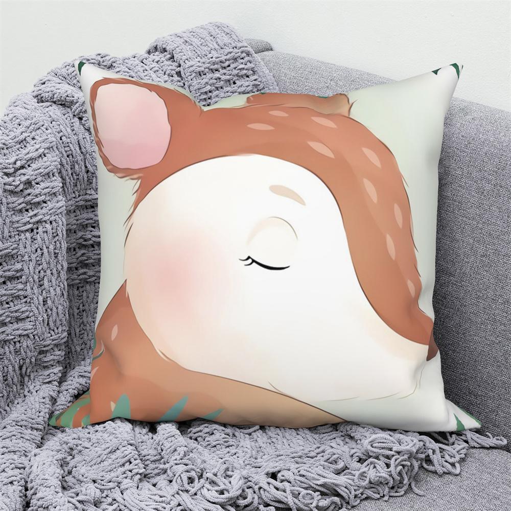 Juste De Coussin Blanche Avec Imprimé Animal De Dessin Animé Mignon, Taie D'oreiller Décorative Pour Canapé