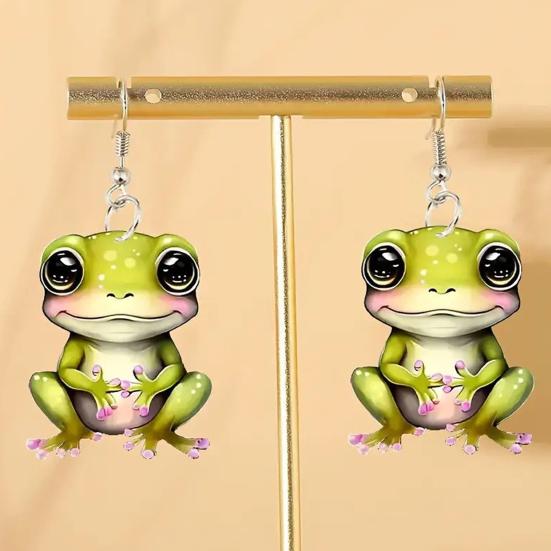 Frog Pendant Dangle Earrings 2D Acrylic Frog Pendant Earrings Cartoon