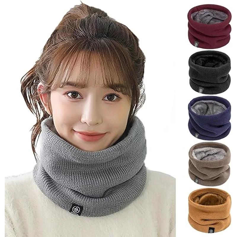 Warm Winter Ring Scarf Women Men Unisex Solid Plus Velvet Knitted Full Face Mask Snood Neck Scarves Bufanda Thick Muffler