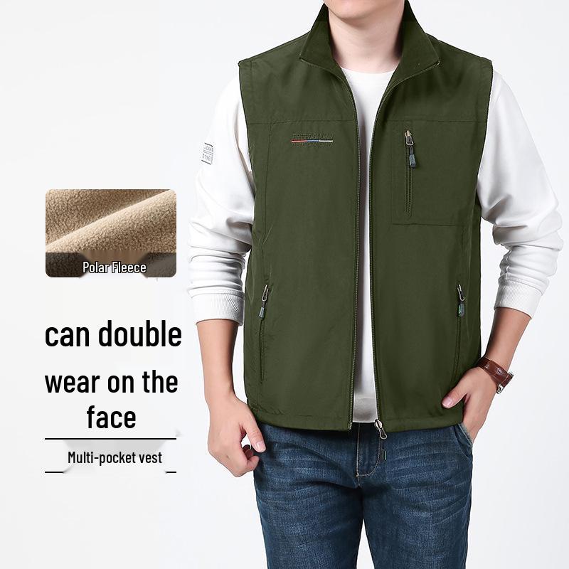 Men's Double-Sided Plush Thickened Vest, Stand-Up Collar for Outdoor, Custom Logo.