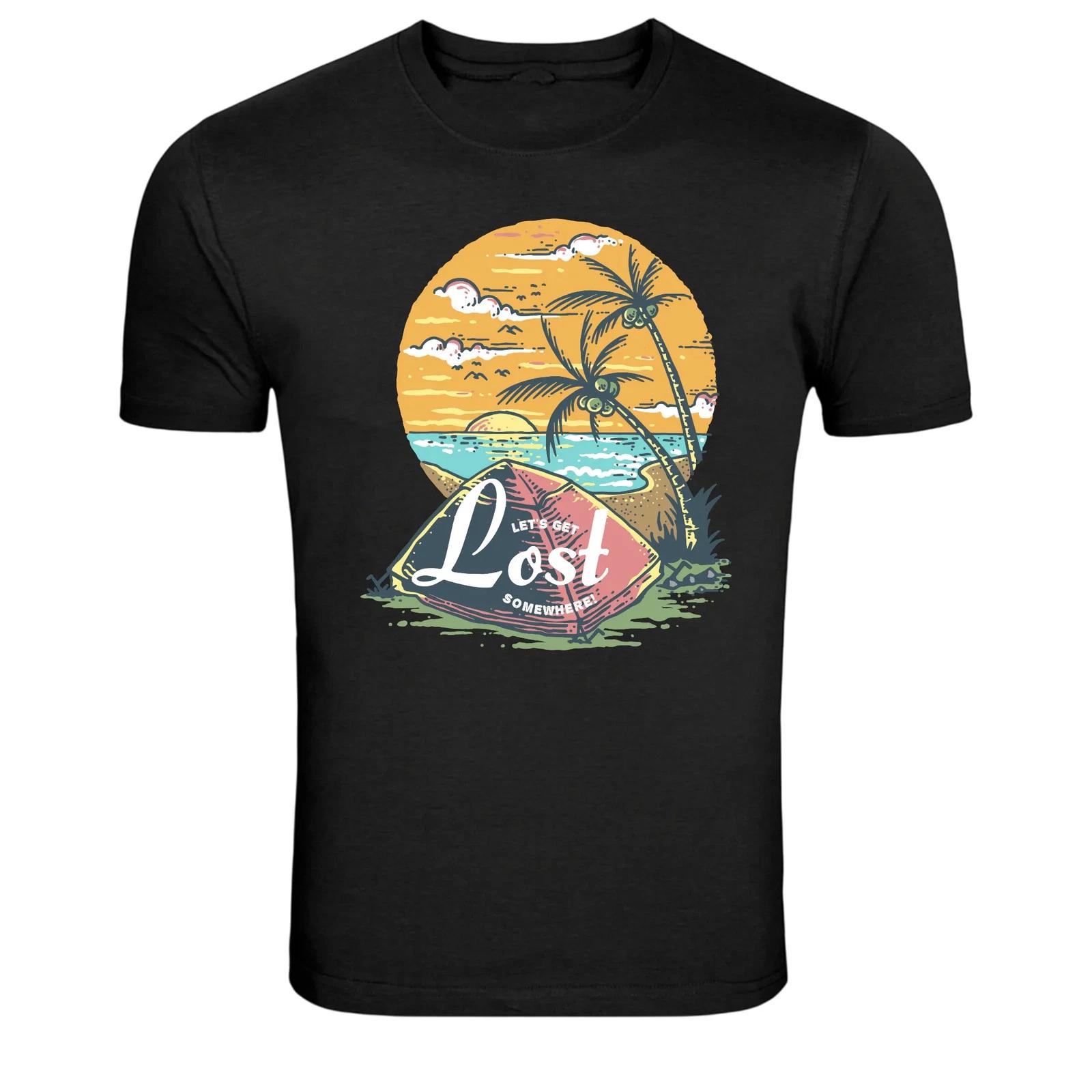 Let s Get Lost Beach Sunset Palm Trees Graphic T-Shirt XS