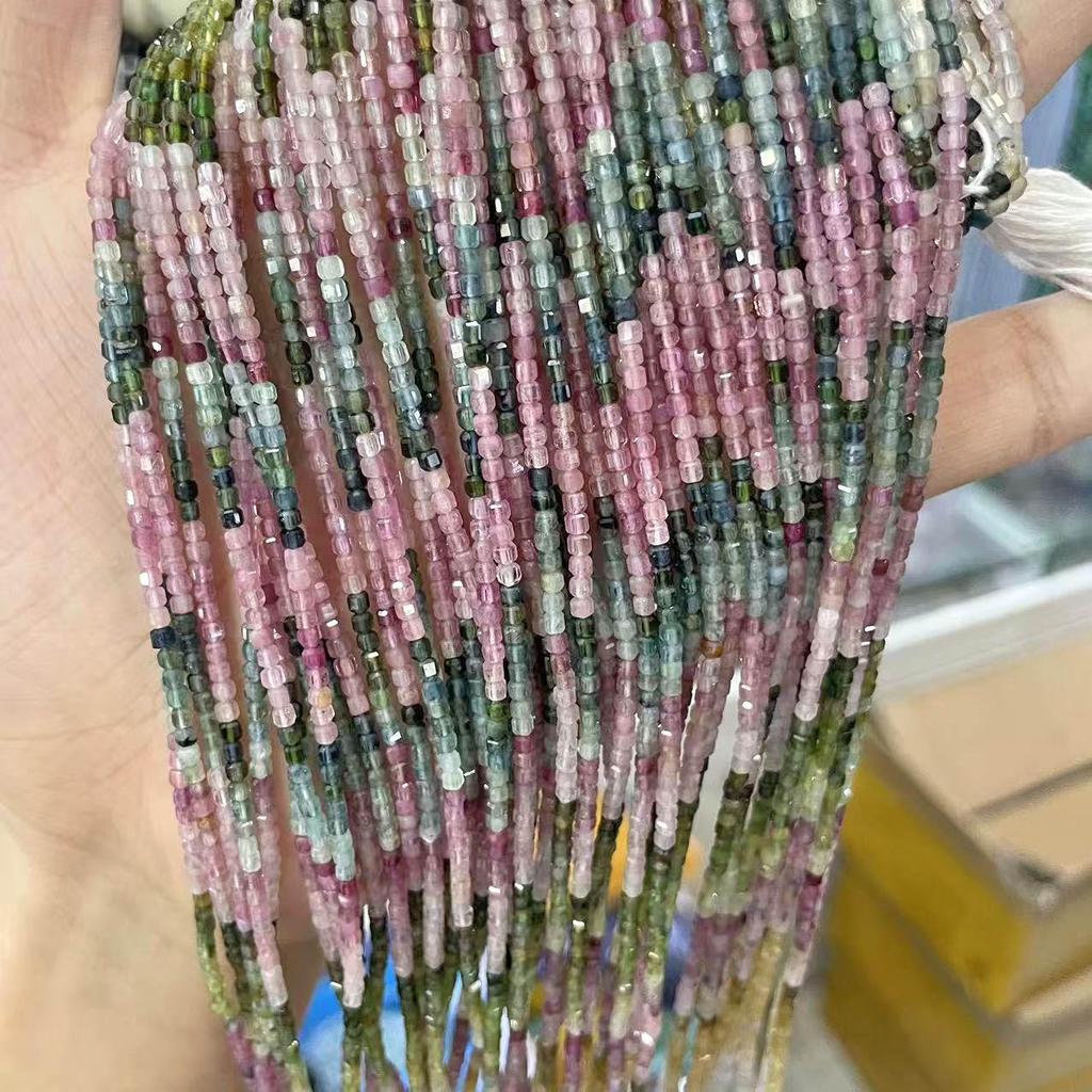 Natural Tourmaline Faceted Square Beads for DIY Handmade Bracelets