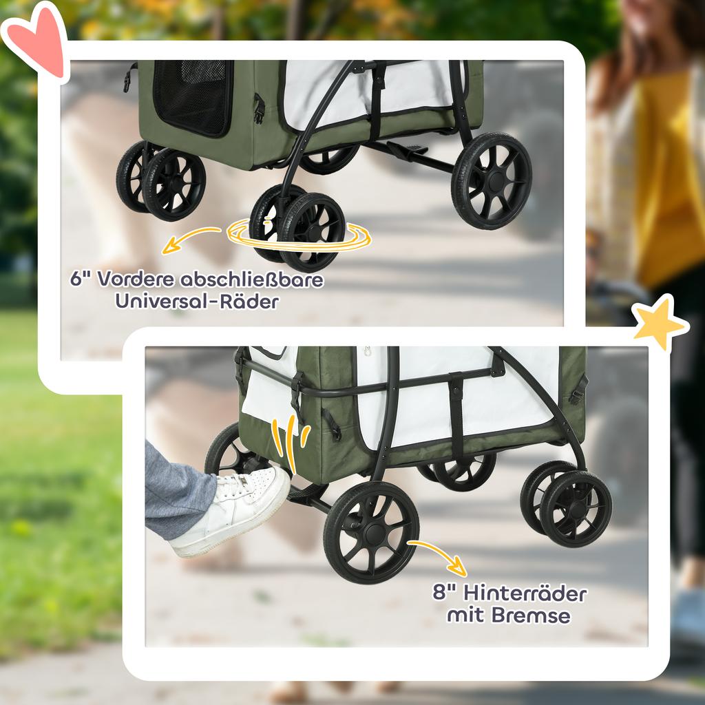 Dog Buggy Pet Buggy Dog Cart, Foldable, Removable Basket, 81 X 58 X 97.5 Cm, Black+Dark Green+White