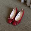 French bow shallow mouth inner heightening single shoes round head gentle evening wind ballet shoes
