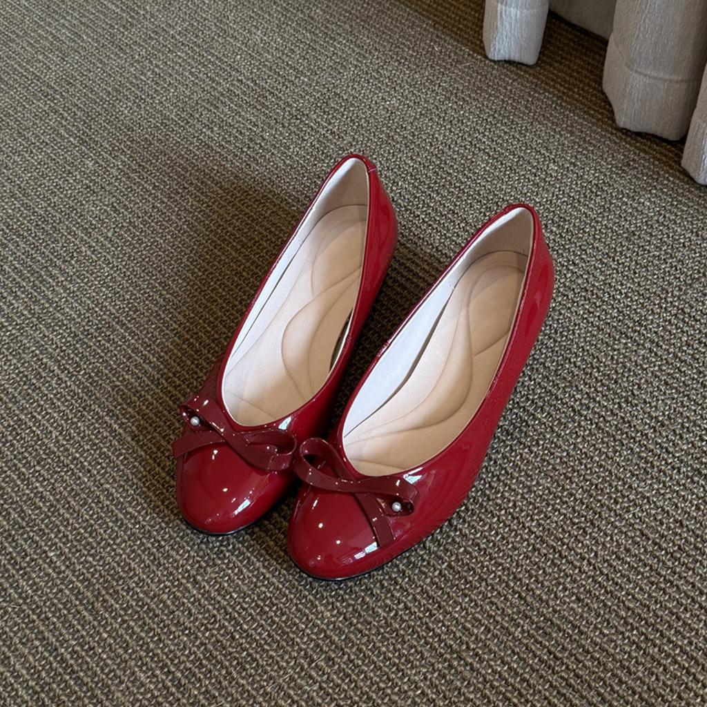 French bow shallow mouth inner heightening single shoes round head gentle evening wind ballet shoes