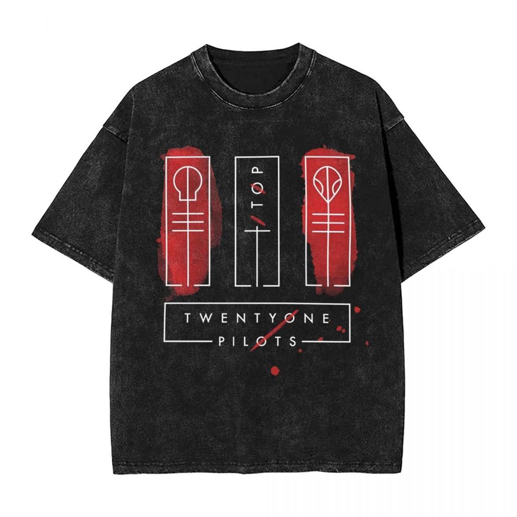 2026 Hot Sale Twenty One Pilots Woman Men Washed Hot Stamping Print T-Shirt,Harajuku Cotton Tshirt Band Men's Summer Short Sleeve Tees Casual Top