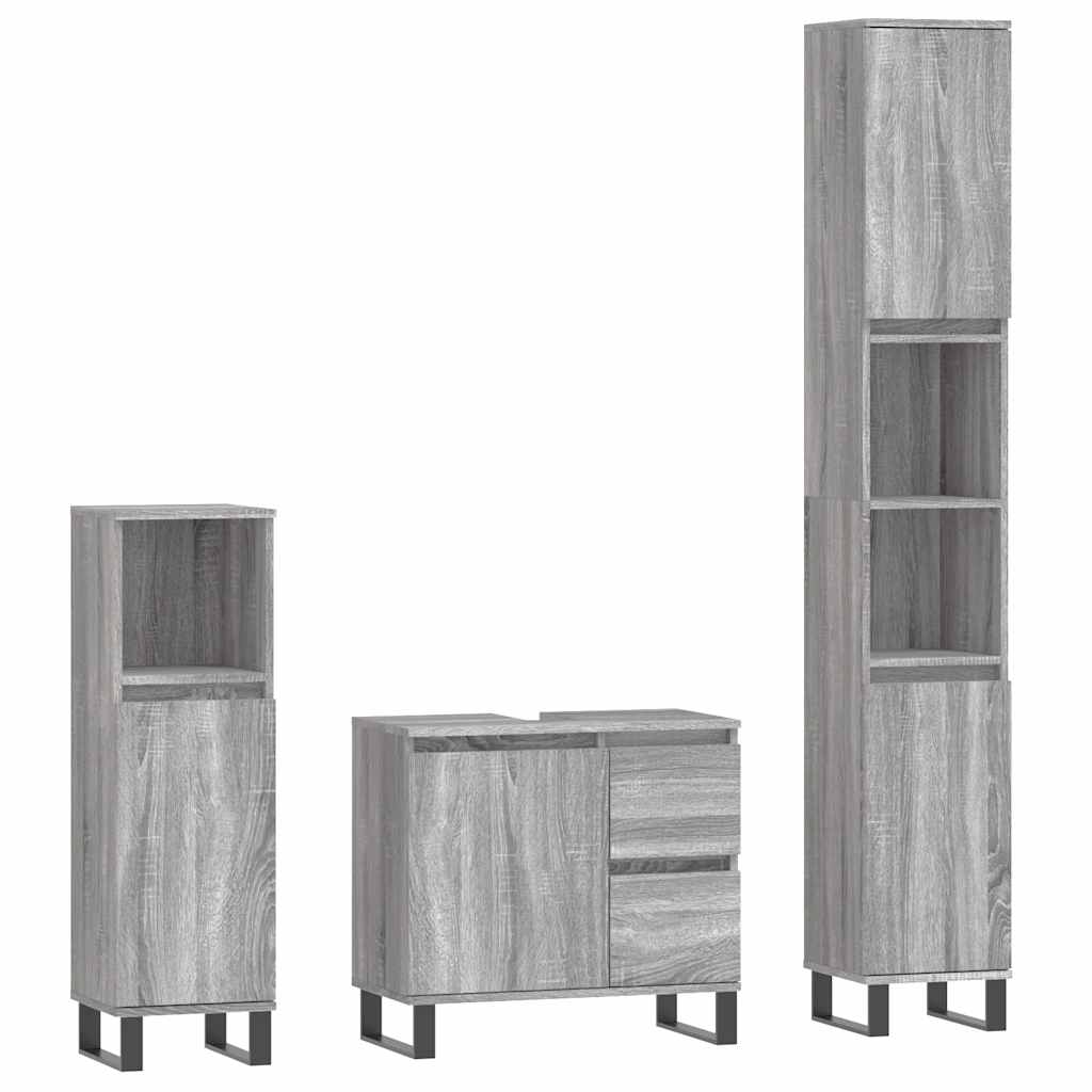3 Piece Bathroom Furniture Set Grey Sonoma Wood Based Panel