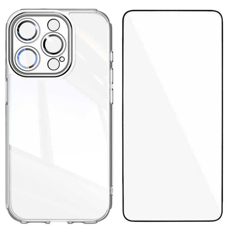 For iPhone 13 Pro Max 6.7 inch TPU Case WANLONFENG Shockproof Clear Phone Cover with Tempered Glass Film