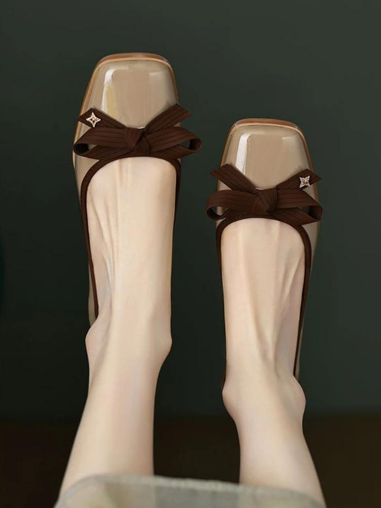 Fashion Office Square Toe with Medium Heels Chunky Japanese Style Lolita Mary Jane Cute Woman Footwear Bow Kawaii Shoes for Women Gothic