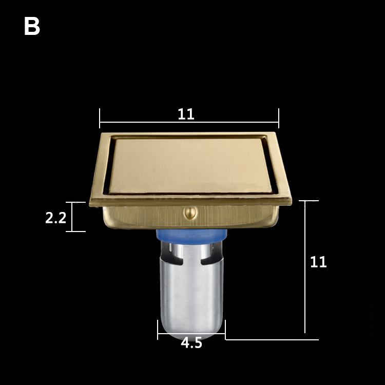 Modern Design Square Brass Floor Drain Brushed Gold Anti-Odor Bathroom Shower Drainer for Hotels