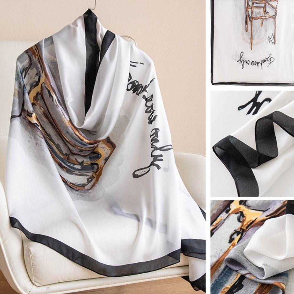 Lotus Pattern Luxury Silk Scarf Elegant Women Hijab Shawls Headkerchief Chiffon Shawl Wrap  Spring