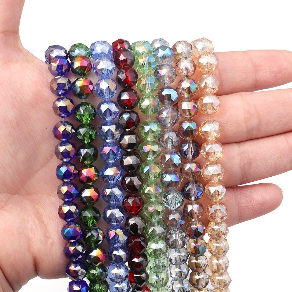 1 Strand 8mm Faceted Crystal Beads Transparent Colored Loose Spacer Round Glass Beads DIY Earrings Bracelet Jewelry Accessories