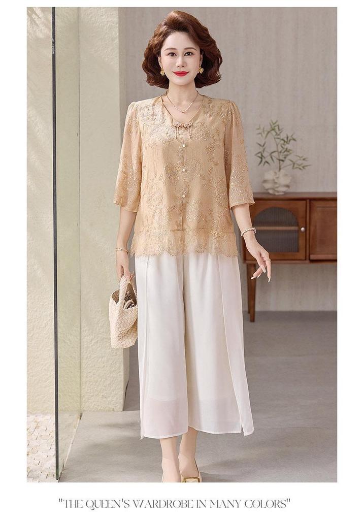 New Summer Chiffon Blouse Set for Middle-Aged and Elderly Women – Perfect Mother's Day Gift