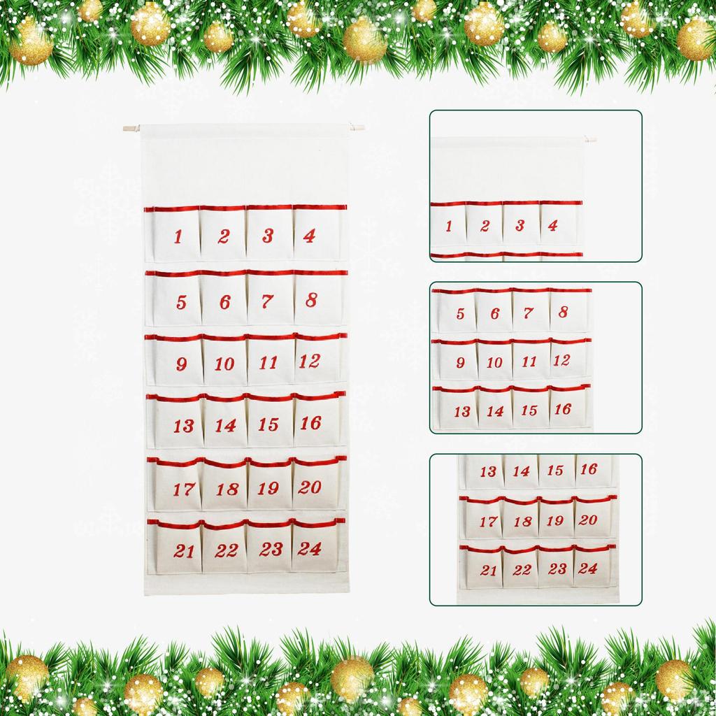 Christmas 24 Day Advent Calendar Organizer Office Wall Hanging Bag with Pockets for Farmhouse