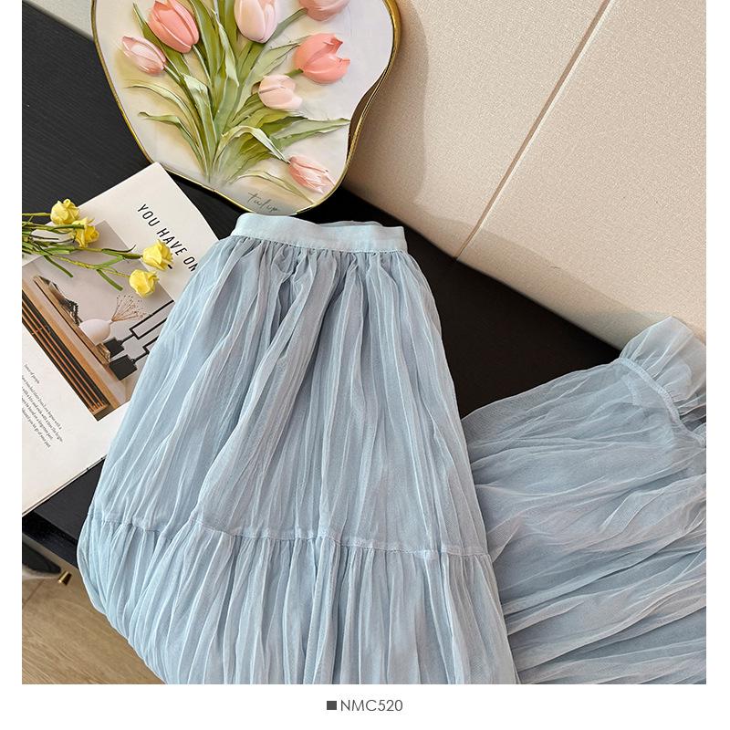 French Fairy-Tale High Waist Mesh Skirt - Women's Autumn 2025 A-Line Pleated Design