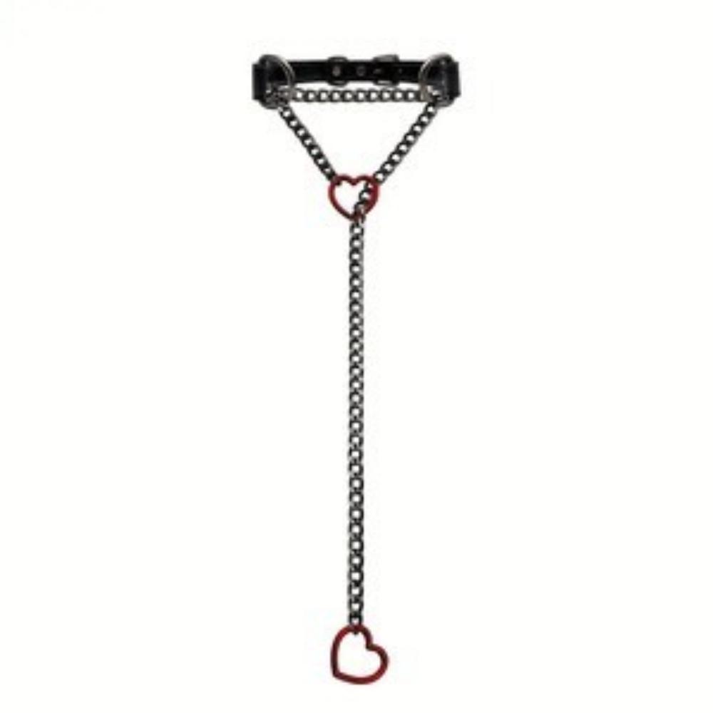 Heart Slip Chain Necklace Black Leather Choker Collar For Women Goth Accessories Punk Gothic Jewelry