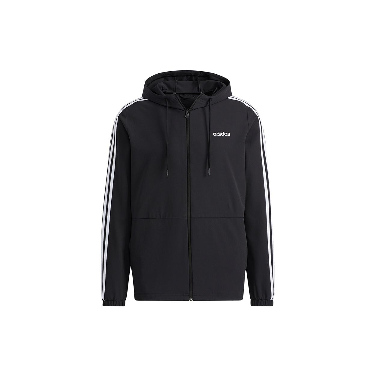 Men s adidas neo Ce 3s Wndbrk Casual Sports Stripe Hooded Jacket Black H14196 XXL
