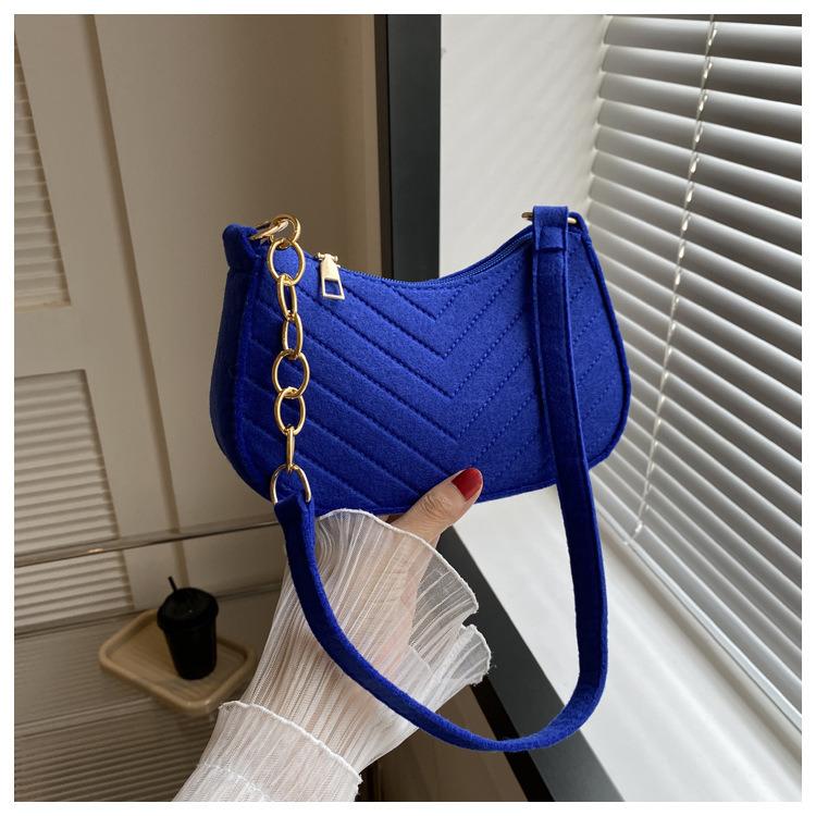 Women Felt Mini Shoulder Bag Solid Color Casual Handbag Female Underarm Bag Purse