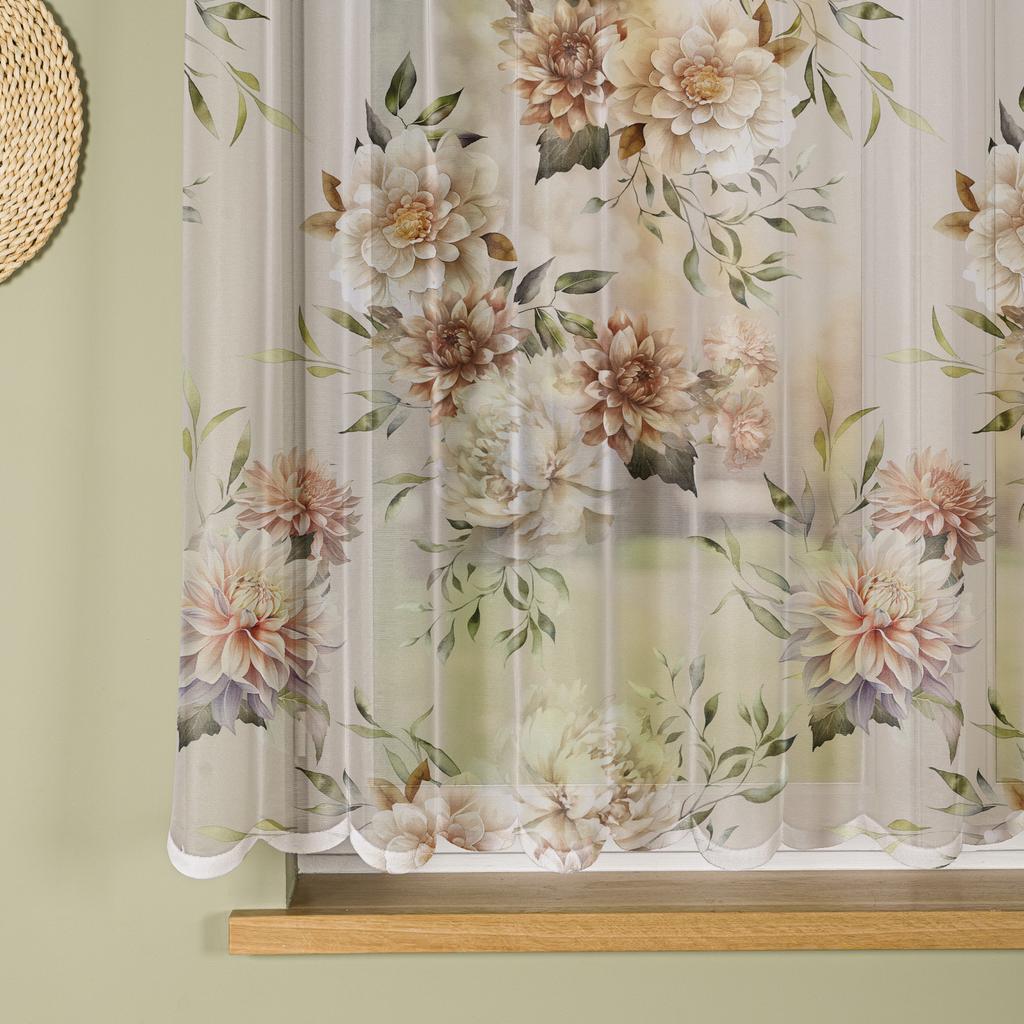 Manila Firanka Gotowa Żakardowa Biała W Kwiaty 250X160 Cm