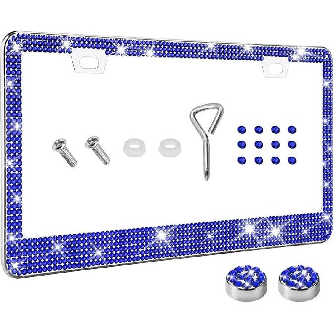 Bling License Plate Frame for Women, License Plate Cover, Sparkly License Plate Frames, Stainless Steel Car Accessories with Diamond Sparkle Glitter